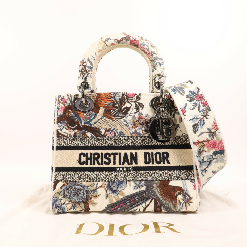 Dior 帆布Lady Dior Medium銀扣手挽肩背兩用袋-14