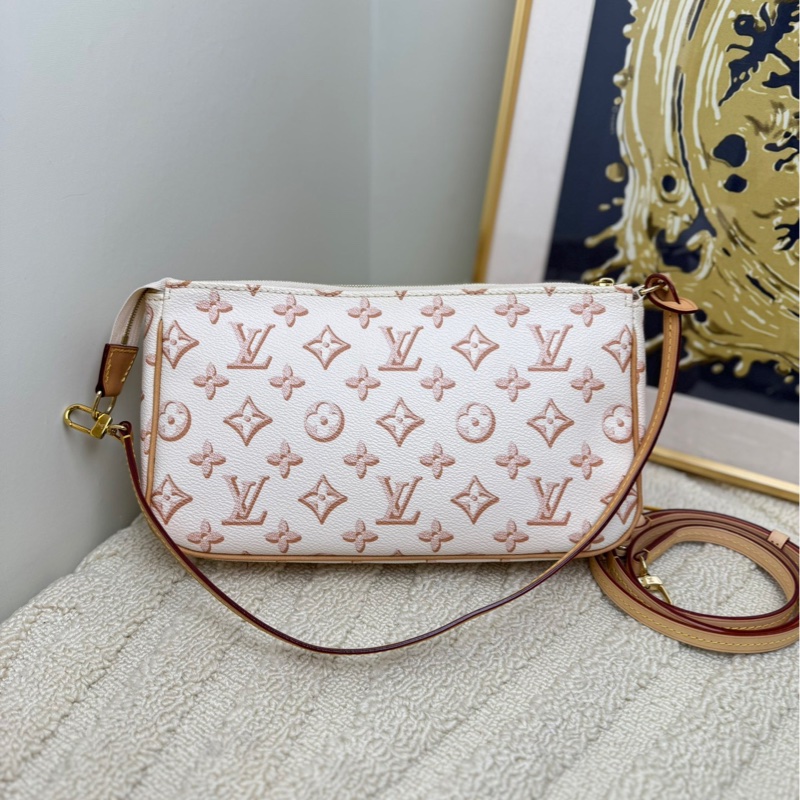 Lv路易威登 Maxi Multi Pochette 金色搭扣鏈條徽標 五合一包腋下包手提單肩斜挎包 米黃色-1