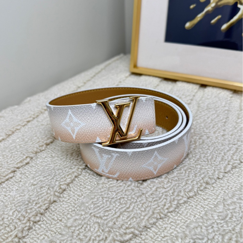 LV 路易威登 Initiales Logo印花平滑扣 牛皮 皮帶 女款 漸變粉色-0
