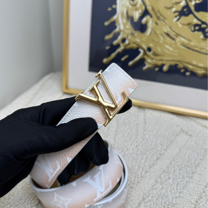 LV 路易威登 Initiales Logo印花平滑扣 牛皮 皮帶 女款 漸變粉色-1
