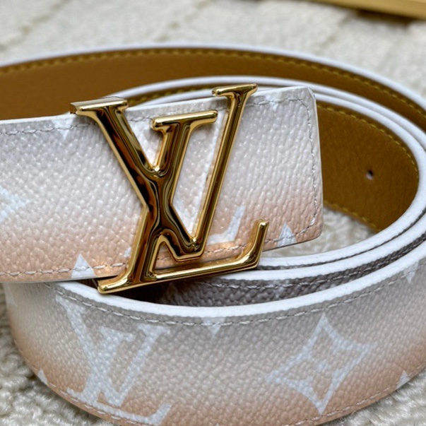 LV 路易威登 Initiales Logo印花平滑扣 牛皮 皮帶 女款 漸變粉色-3