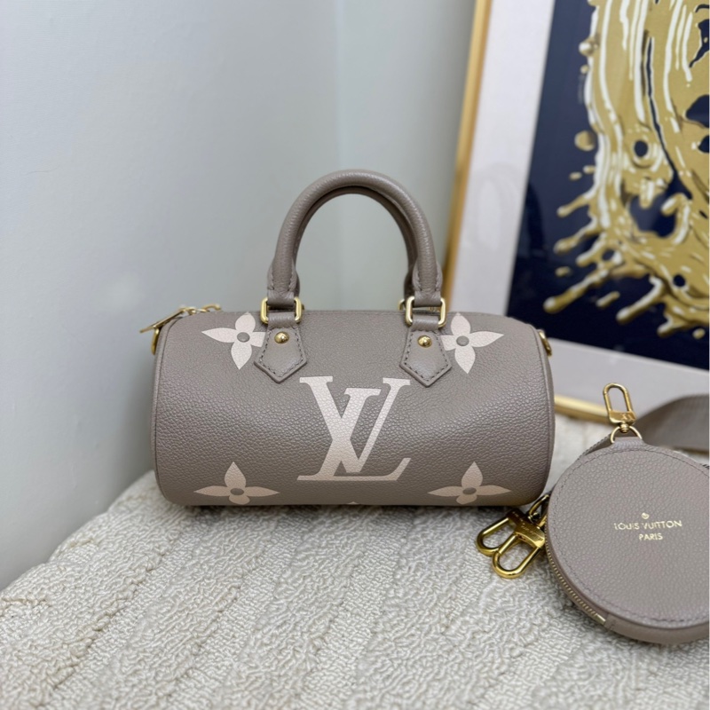 Lv/路易威登 Papillon BB巴比龍大象灰超大老花圖案 可拆卸圓形柔軟粒面 零錢包斜挎手提包-0