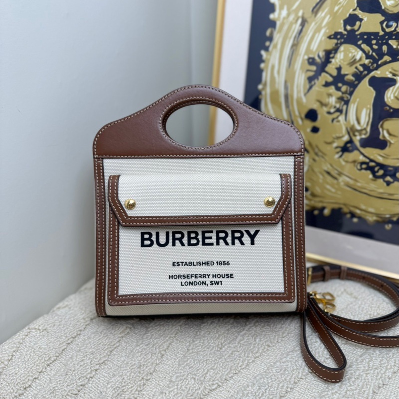 Burberry pocket 迷你雙色帆布拼皮格口袋包 手提斜挎包-0