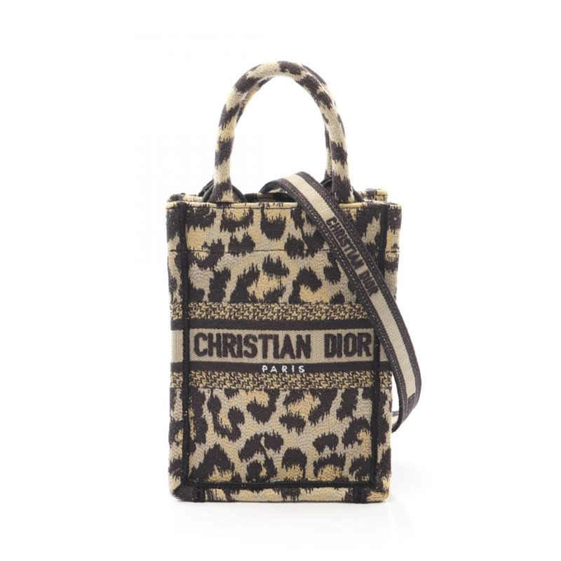 Christian Dior BOOK TOTE 迷你手機肩背包帆布米色黑色二手-0