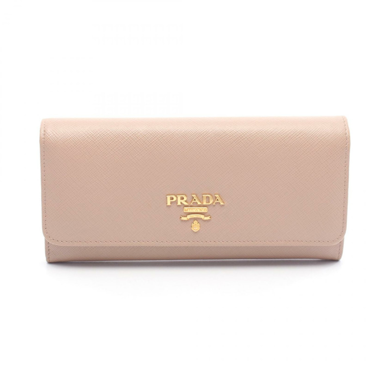 PRADA SAFFIANO MULTIC 雙折皮夾 1MH132 皮革 米色 二手 女士-0