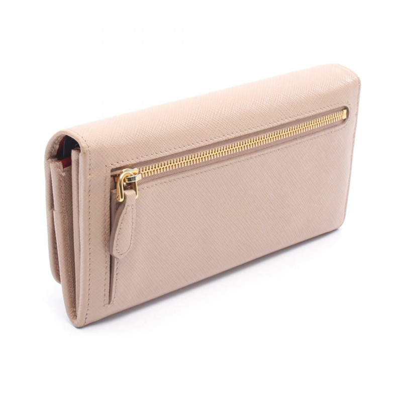 PRADA SAFFIANO MULTIC 雙折皮夾 1MH132 皮革 米色 二手 女士-1