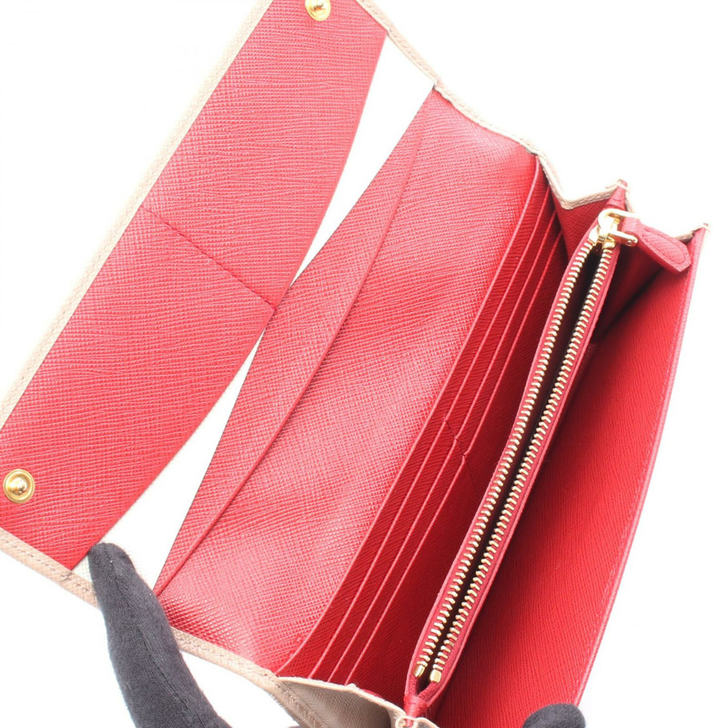 PRADA SAFFIANO MULTIC 雙折皮夾 1MH132 皮革 米色 二手 女士-2