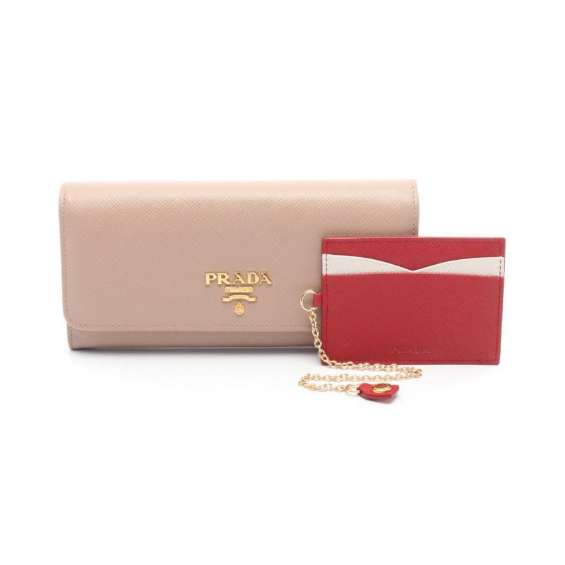 PRADA SAFFIANO MULTIC 雙折皮夾 1MH132 皮革 米色 二手 女士-4