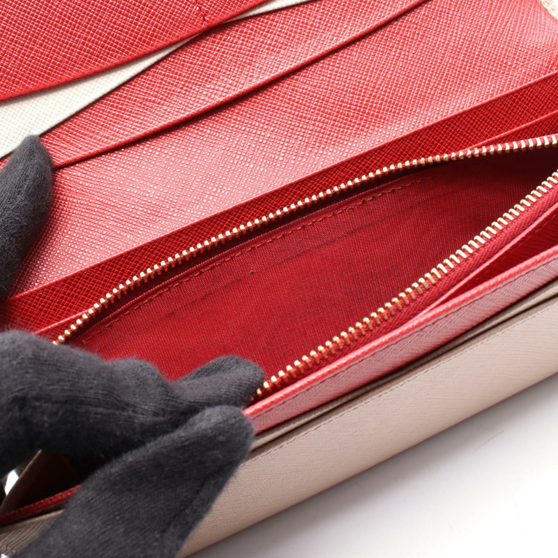 PRADA SAFFIANO MULTIC 雙折皮夾 1MH132 皮革 米色 二手 女士-5