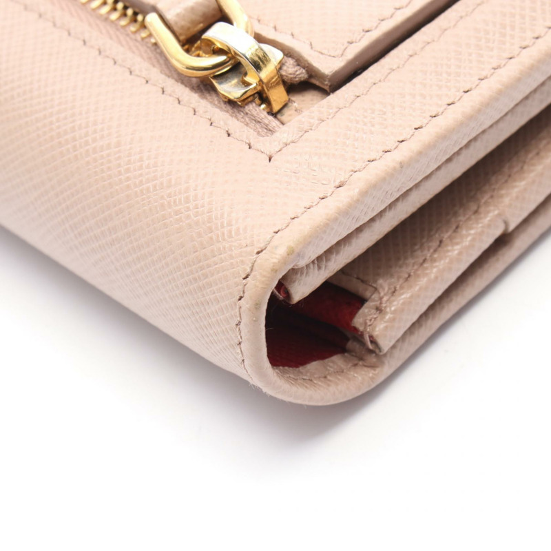 PRADA SAFFIANO MULTIC 雙折皮夾 1MH132 皮革 米色 二手 女士-6