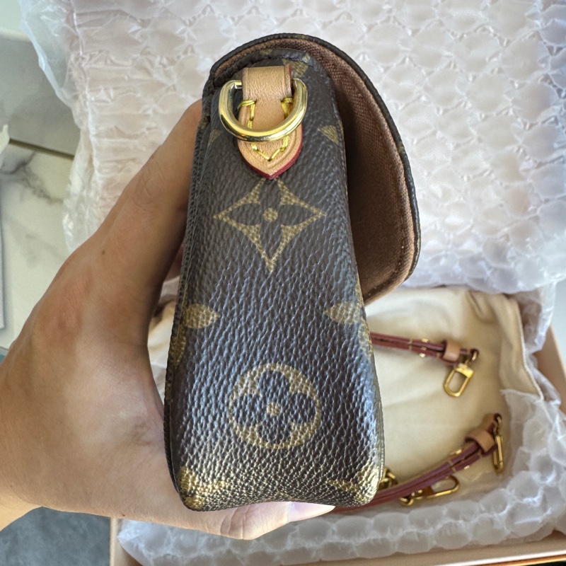 LOUIS VUITTON IVY 经典老花印花链条 涂层帆布 法棍 包腋下包手提单肩包 女款 老花棕色-3