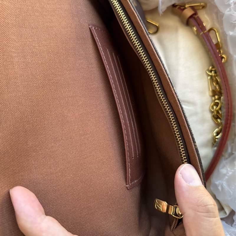 LOUIS VUITTON IVY 经典老花印花链条 涂层帆布 法棍 包腋下包手提单肩包 女款 老花棕色-9