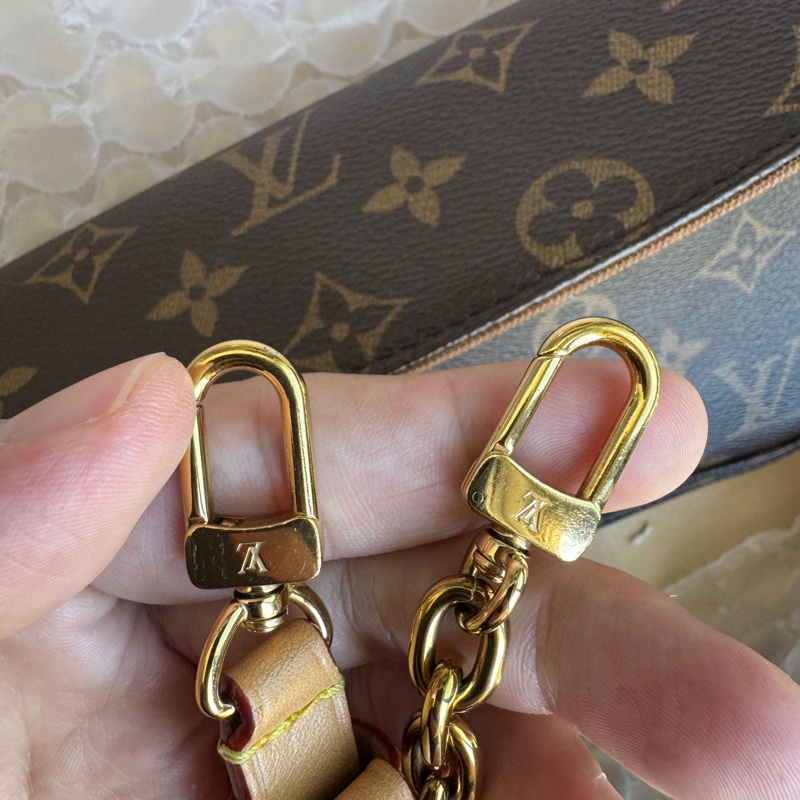 LOUIS VUITTON IVY 经典老花印花链条 涂层帆布 法棍 包腋下包手提单肩包 女款 老花棕色-12