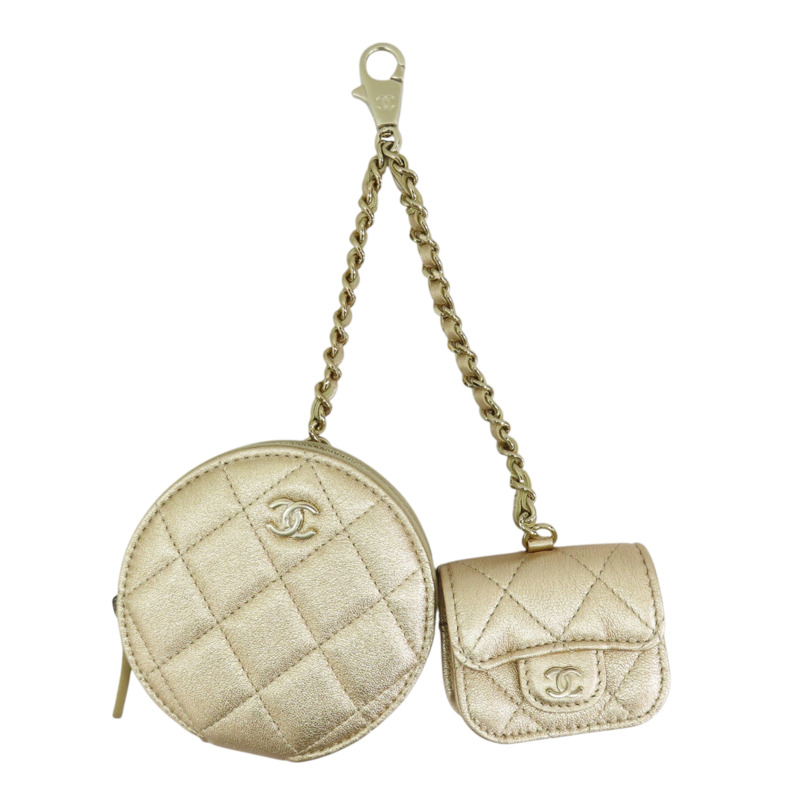金色 牛皮 2024 VIP年度禮物 零錢耳機 掛飾包 金扣【CHANEL 香奈兒】-0