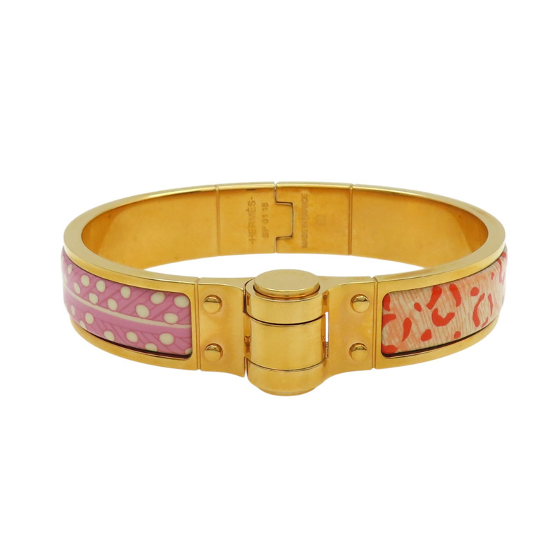 粉/橘色 琺瑯 鍍金屬 Charniere 手環【HERMES 愛馬仕】-0