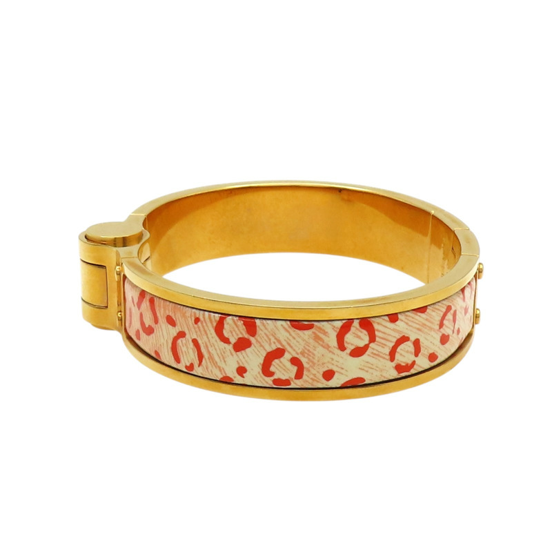 粉/橘色 琺瑯 鍍金屬 Charniere 手環【HERMES 愛馬仕】-3