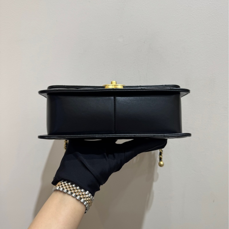 香奈兒Chanel 24C雙金珠金球鏈條包 黑色牛皮金扣-6