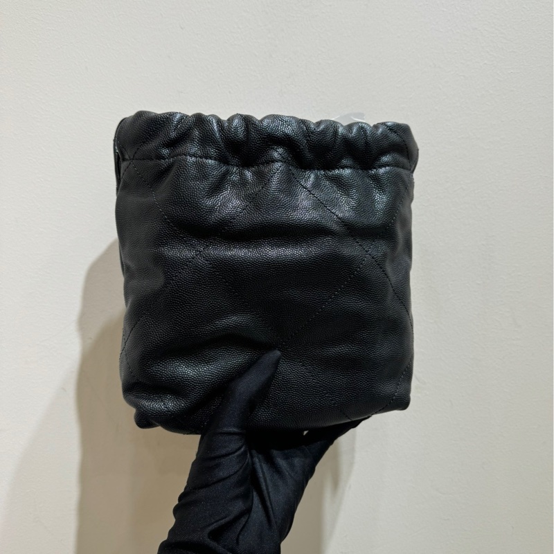 Chanel 22bag Mini so black 23k 黑金荔枝牛皮金扣 迷你垃圾袋-2