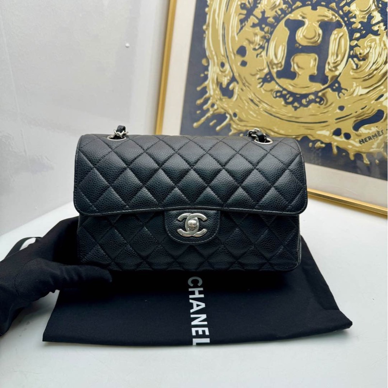 香奈兒Chanel cf 黑色銀扣小號單肩斜挎包-0