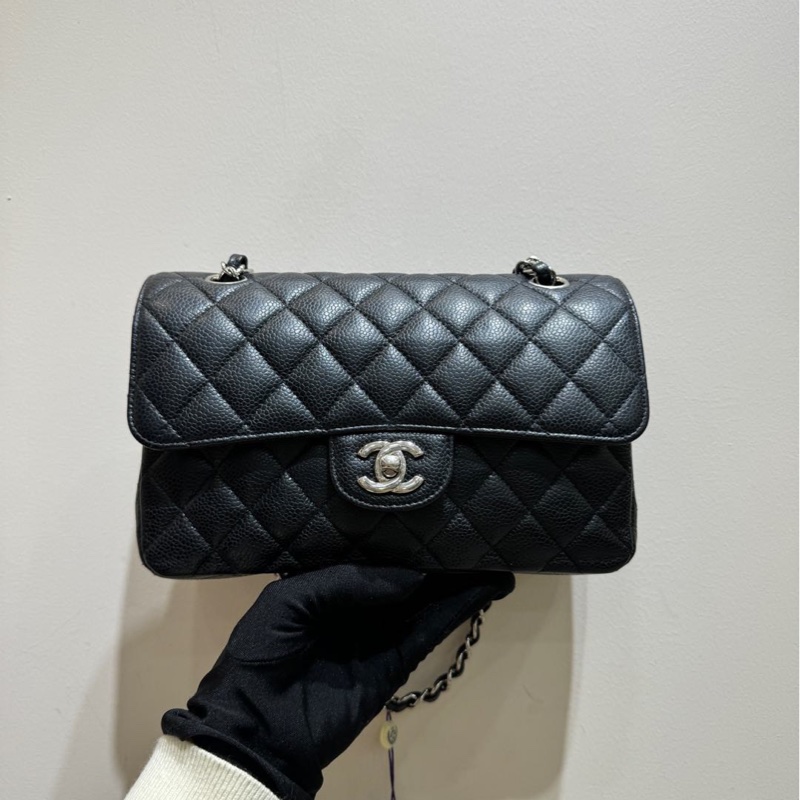 香奈兒Chanel cf 黑色銀扣小號單肩斜挎包-1