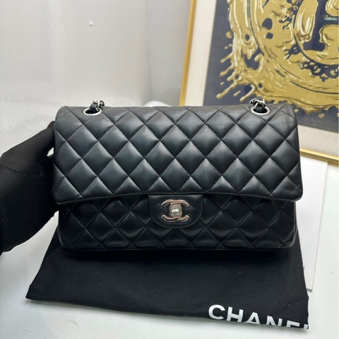 香奈兒 Chanel cf 黑銀 菱格紋中號單肩斜挎包