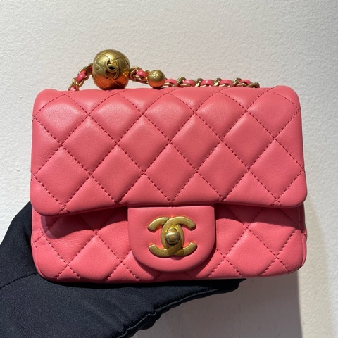 Chanel cf粉色金球方胖子單肩斜挎包