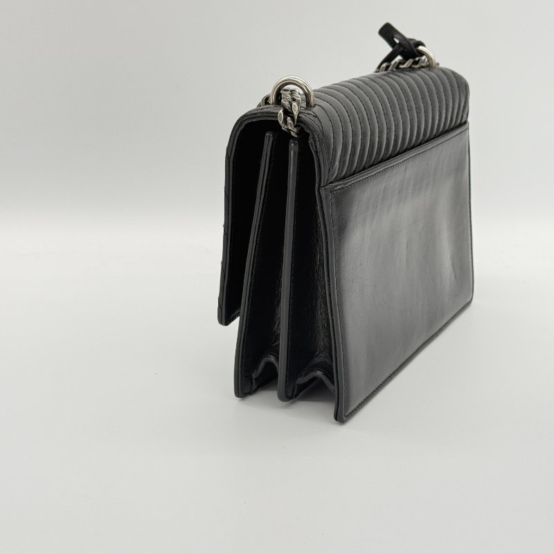 SAINT LAURENT 聖羅蘭 Sunset 中號 黑色 做舊牛皮 做舊銀扣 山形紋 鏈條包 單肩包 斜背包-3