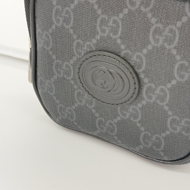 【全新品♥️可送禮】GUCCI 古馳 RETRO橢圓皮標 黑色LOGO 塗層帆布 邊飾牛皮 腰包 胸包 斜背包 (三用背法)-5