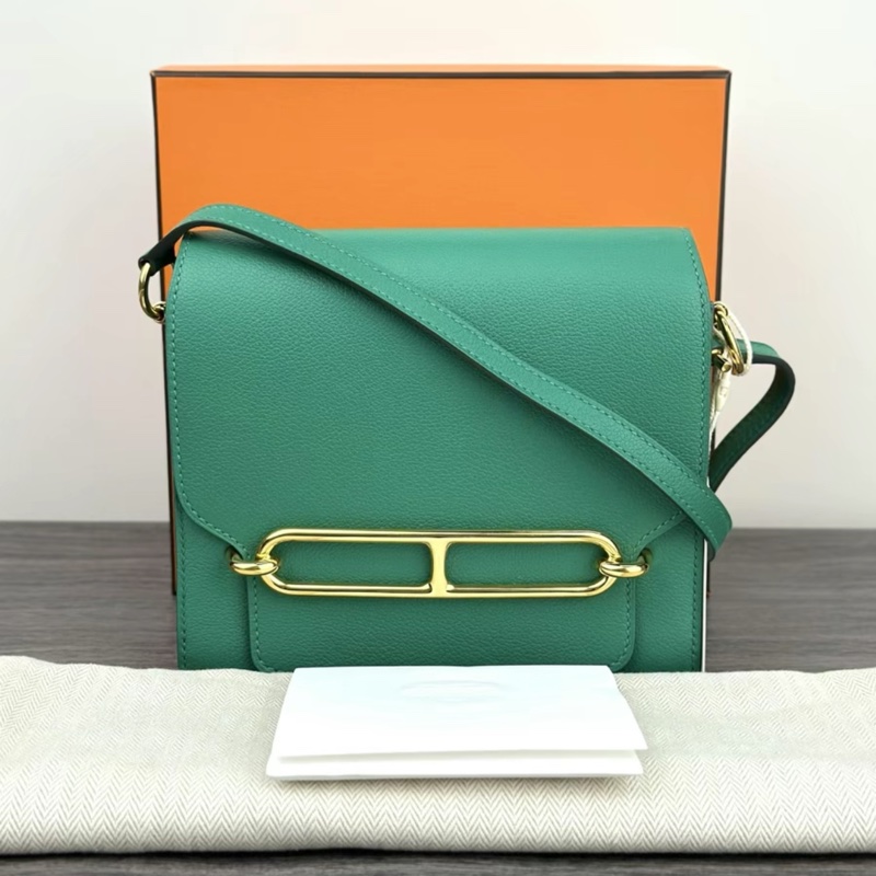 愛馬仕HERMES Roulis系列 豬鼻子19 Mini 絲絨綠金扣 EC皮-0