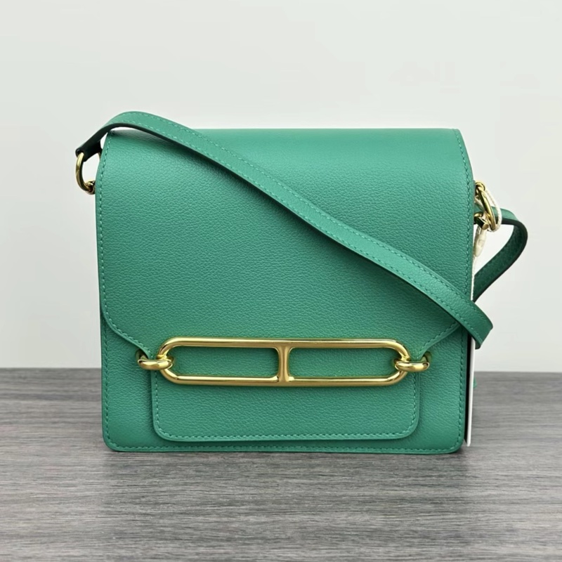 愛馬仕HERMES Roulis系列 豬鼻子19 Mini 絲絨綠金扣 EC皮-1