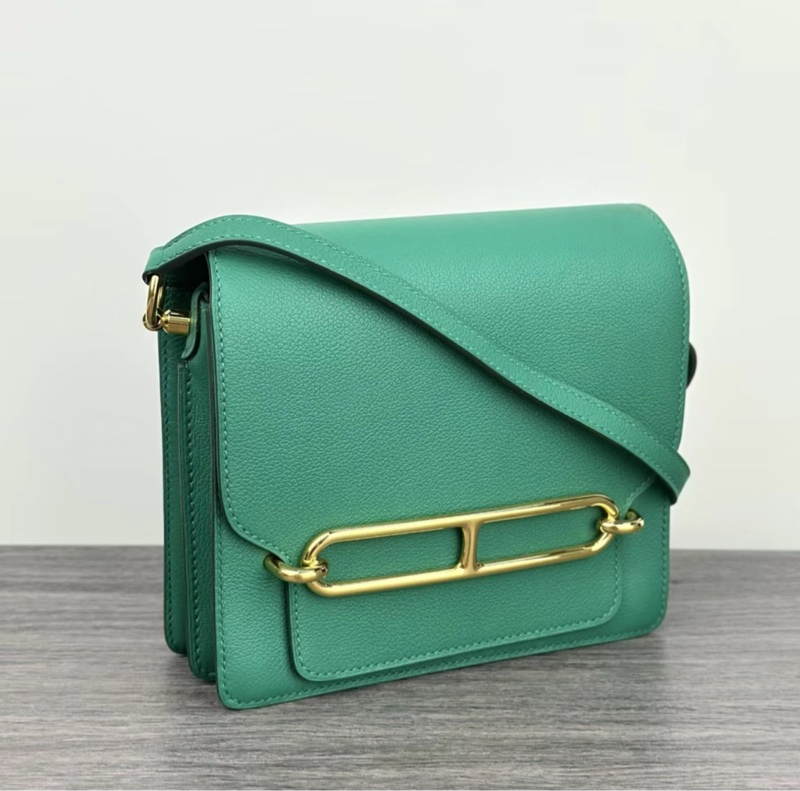 愛馬仕HERMES Roulis系列 豬鼻子19 Mini 絲絨綠金扣 EC皮-2