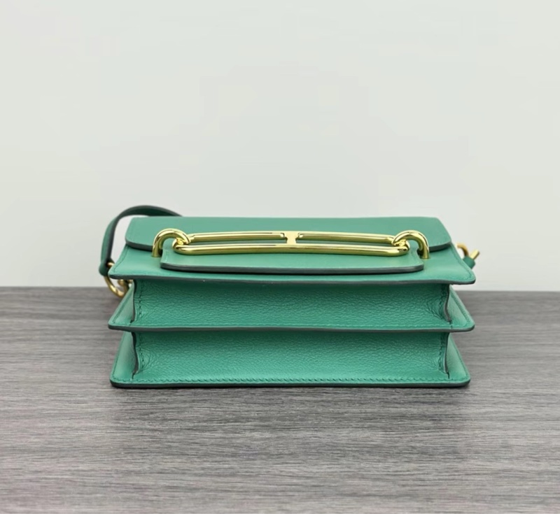 愛馬仕HERMES Roulis系列 豬鼻子19 Mini 絲絨綠金扣 EC皮-4