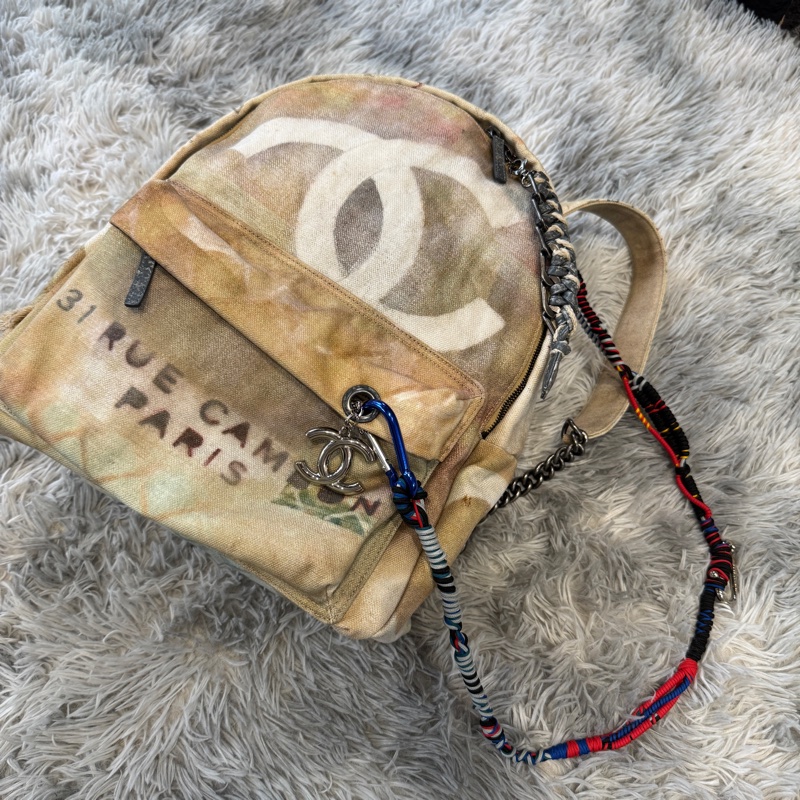CHANEL 絕版逸品 14S GD同款 塗鴉 帆布 後背包 A92318-2