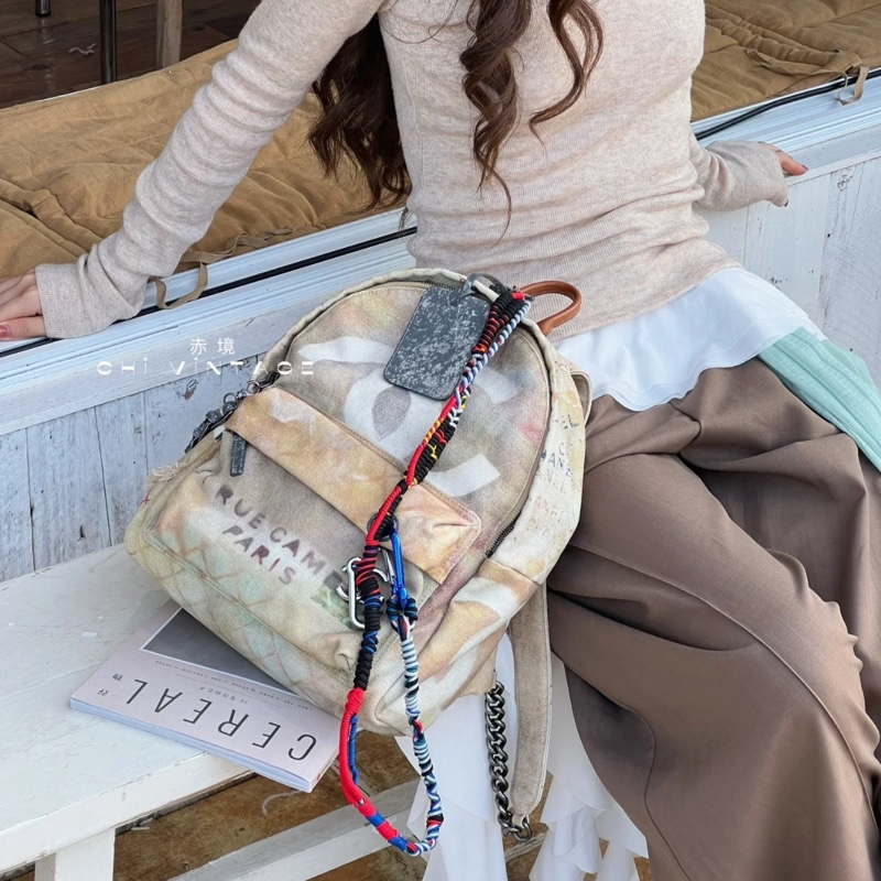 CHANEL 絕版逸品 14S GD同款 塗鴉 帆布 後背包 A92318-14