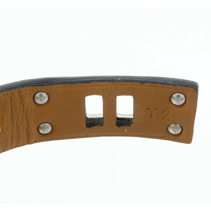 HERMES 金屬/Swift皮革Mini Dog Clous Ronds Bracelet手鐲Noir-8