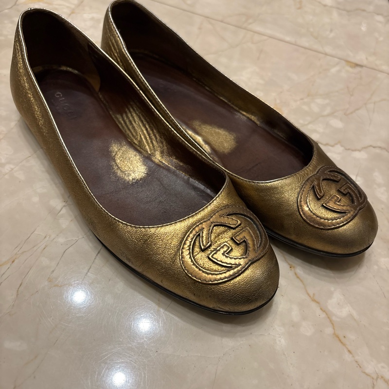 Gucci古銅金37.5娃娃鞋/平底鞋-0