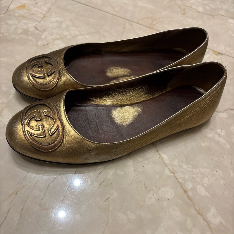 Gucci古銅金37.5娃娃鞋/平底鞋-1