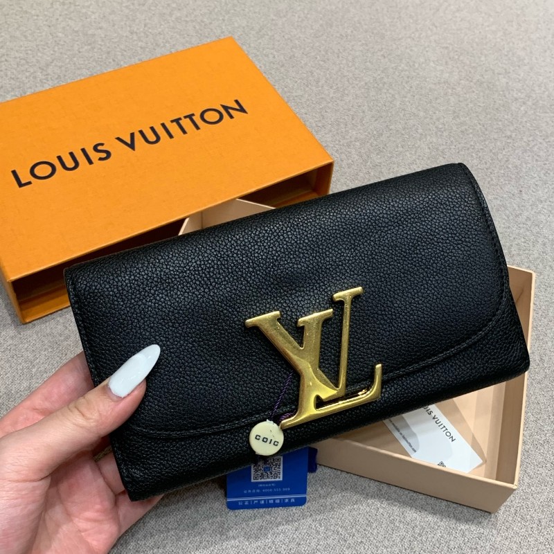 LV 路易威登黑金牛皮大logo長款錢包銀包-0