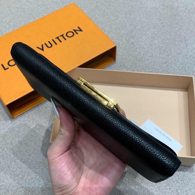 LV 路易威登黑金牛皮大logo長款錢包銀包-4