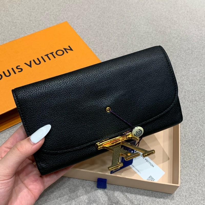 LV 路易威登黑金牛皮大logo長款錢包銀包-5