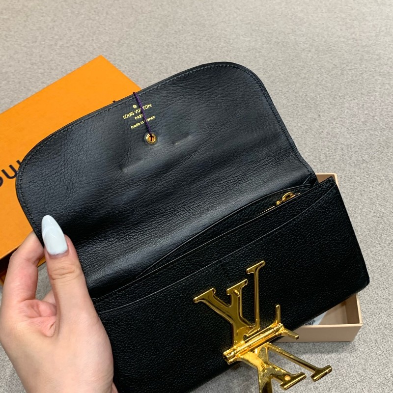 LV 路易威登黑金牛皮大logo長款錢包銀包-7