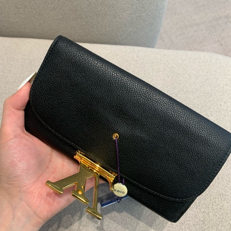 LV 路易威登黑金牛皮大logo長款錢包銀包-9