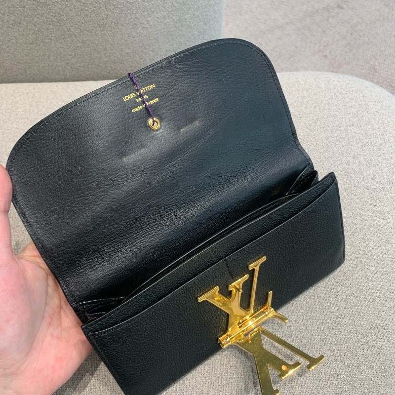 LV 路易威登黑金牛皮大logo長款錢包銀包-11