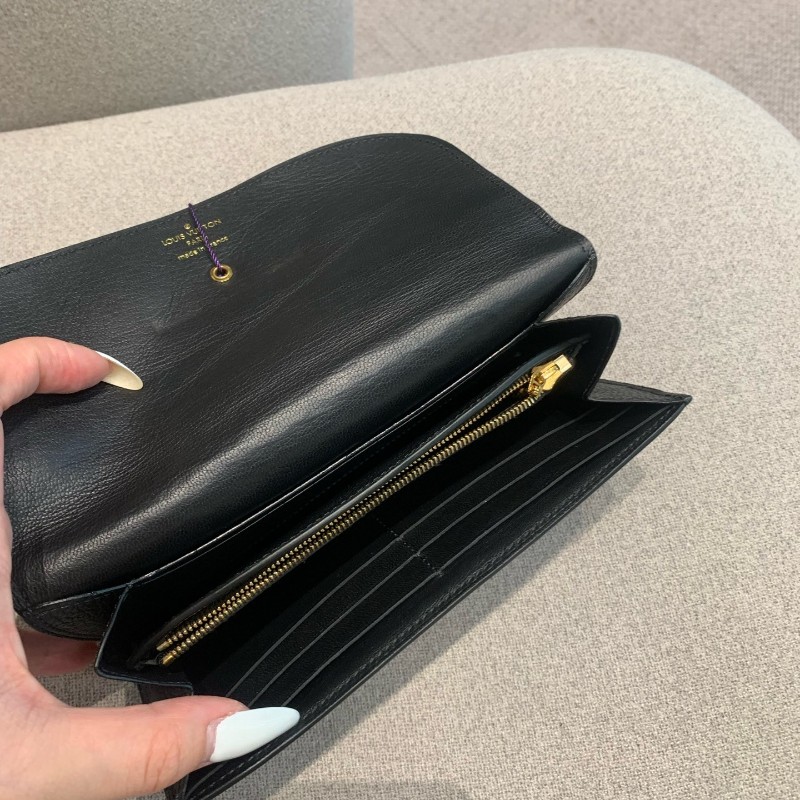 LV 路易威登黑金牛皮大logo長款錢包銀包-12