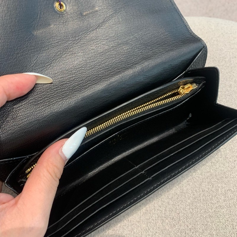 LV 路易威登黑金牛皮大logo長款錢包銀包-13