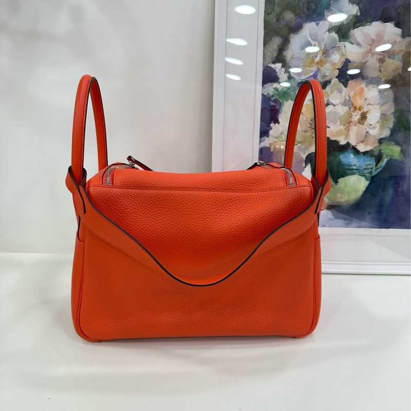 Hermes 愛馬仕 lindy 30 愛馬仕橙色雙拼銀扣 手提單肩包 A刻-2