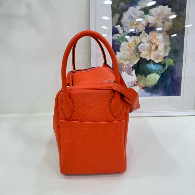 Hermes 愛馬仕 lindy 30 愛馬仕橙色雙拼銀扣 手提單肩包 A刻-4