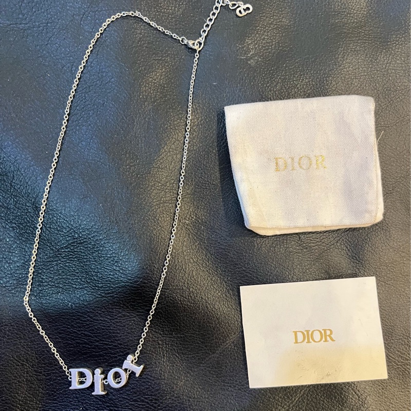 DIOR中古銀色立體字母正品項鍊-0