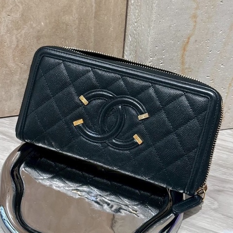 CHANEL 黑色雙C大Logo長夾 25開