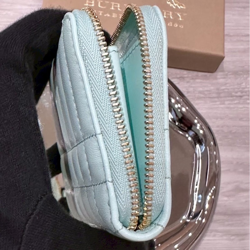 BURBERRY 馬卡龍藍Logo拉鍊短夾-4